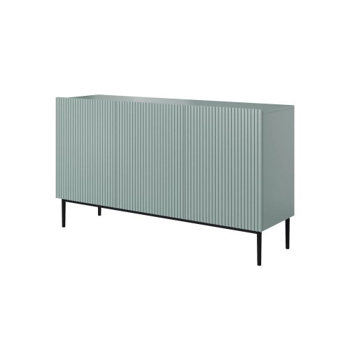Komoda Nicole 150 cm trzydrzwiowa z ryflowanym frontem - szałwia / czarne nóżki - Limitowana oferta